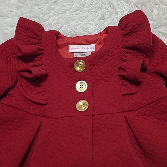 Bonnie Baby Three Button Coat Red Girls 6-9M Winter Christmas Holiday Elegant - Picture 2 of 9